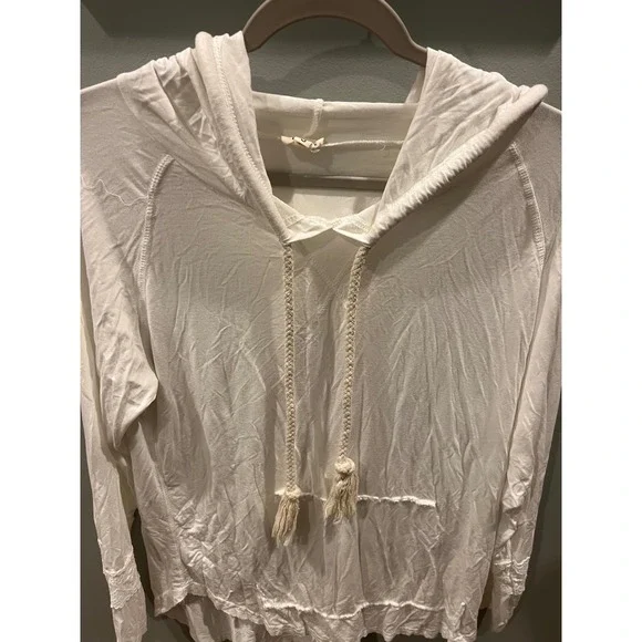POL Hoodie Rope Drawstring White Pullover Top Whimsical Sleeve Women's Size: S - Picture 2 of 6